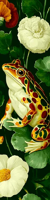 Free printable frog bookmark featuring orange white and green frog